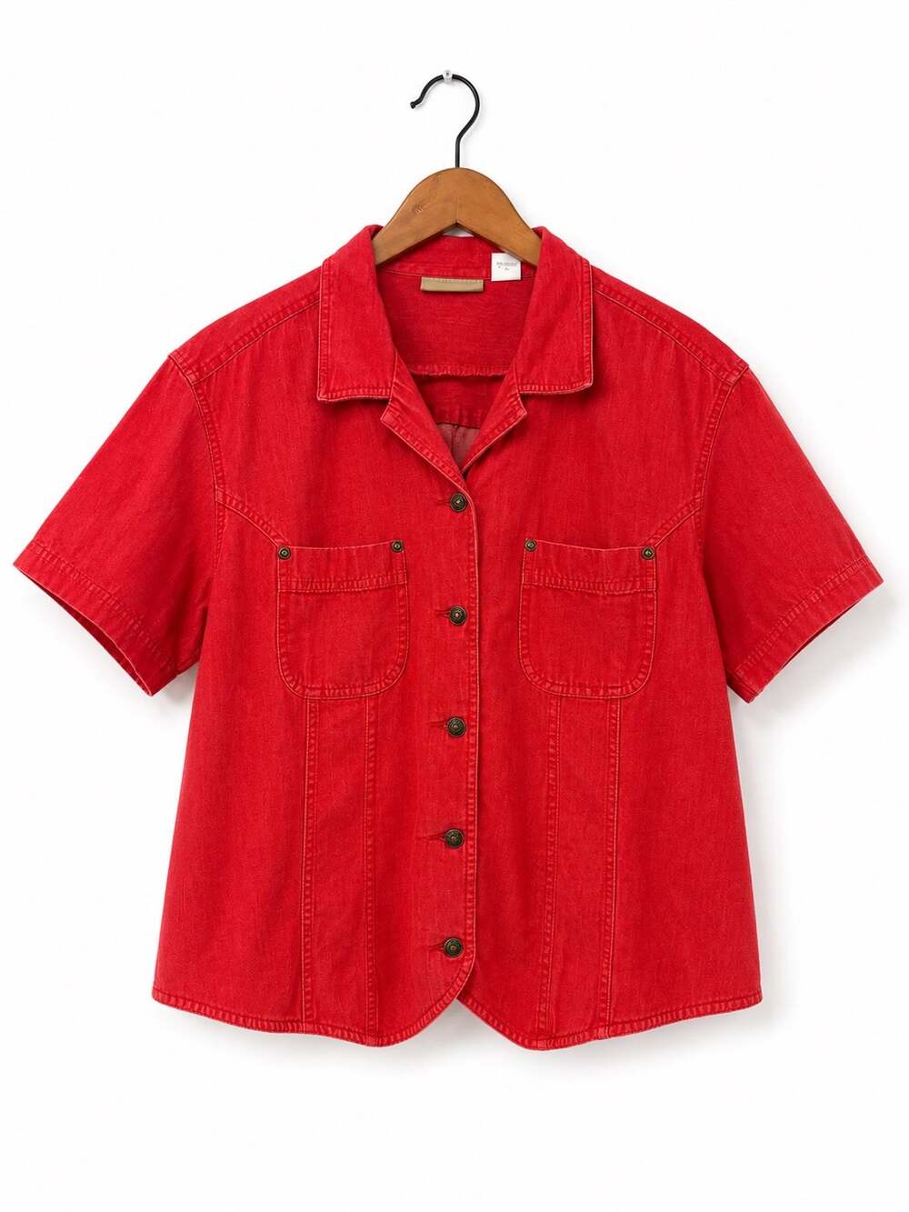 Red Cowgirlcore Western Denim Shirt Womens Sz XL Maximalism Country Barn Rodeo